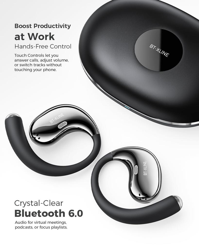 Earphones with Ear Up to 36 Hours of Bluetooth Comfortable Perfect for and More Open-Ear Hooks, Playtime, 6.0, Wireless, Fit, Running, Sports,