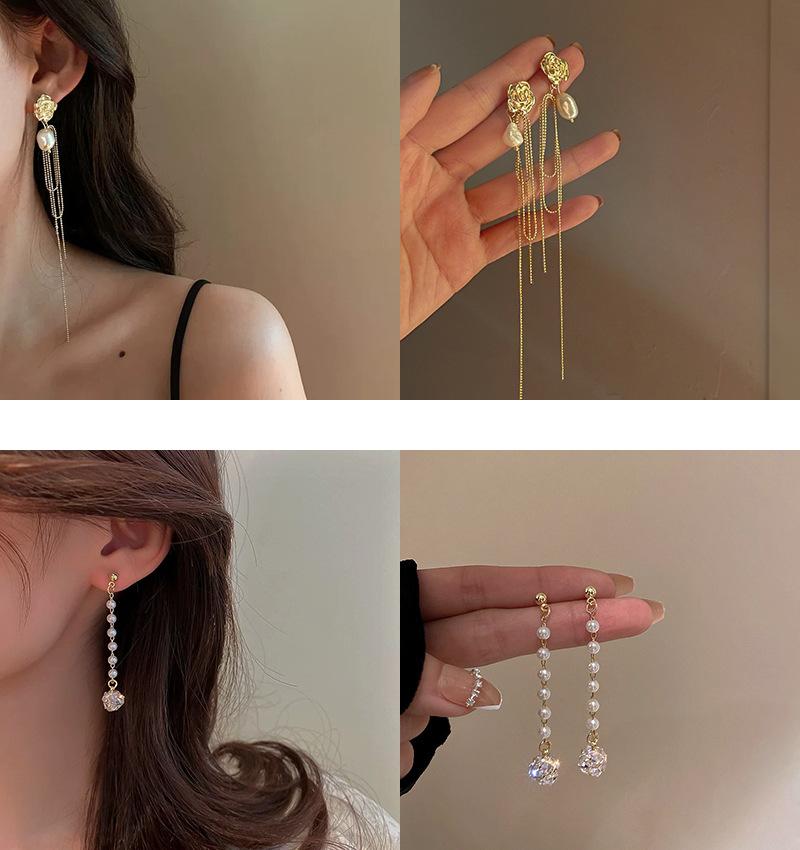 Boucles d'oreilles à pampilles rétro françaises, boucles d'oreilles à la mode et élégantes, boucles d'oreilles baroques en pierre naturelle de couleur eau douce