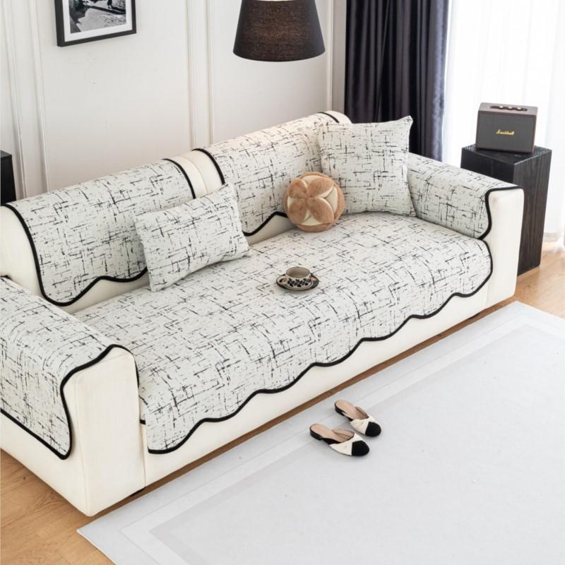All-Season Sofa Protector Arc Edge Anti-Skid Sofa Mat Imitation Linen Sofa Armrest Cushion Sofa Cushion Cover Non-Slip
