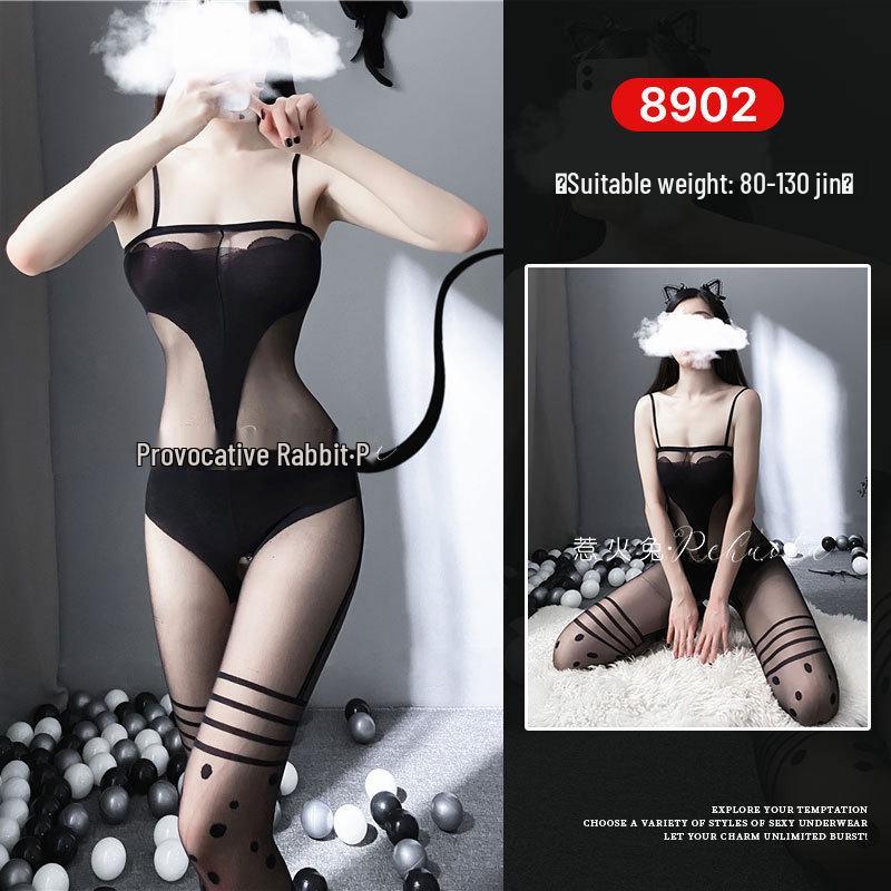 Seductive Rabbit Silk Bondage Lingerie Set: Open Crotch, Tearable Bodysuit with Garter and Stockings