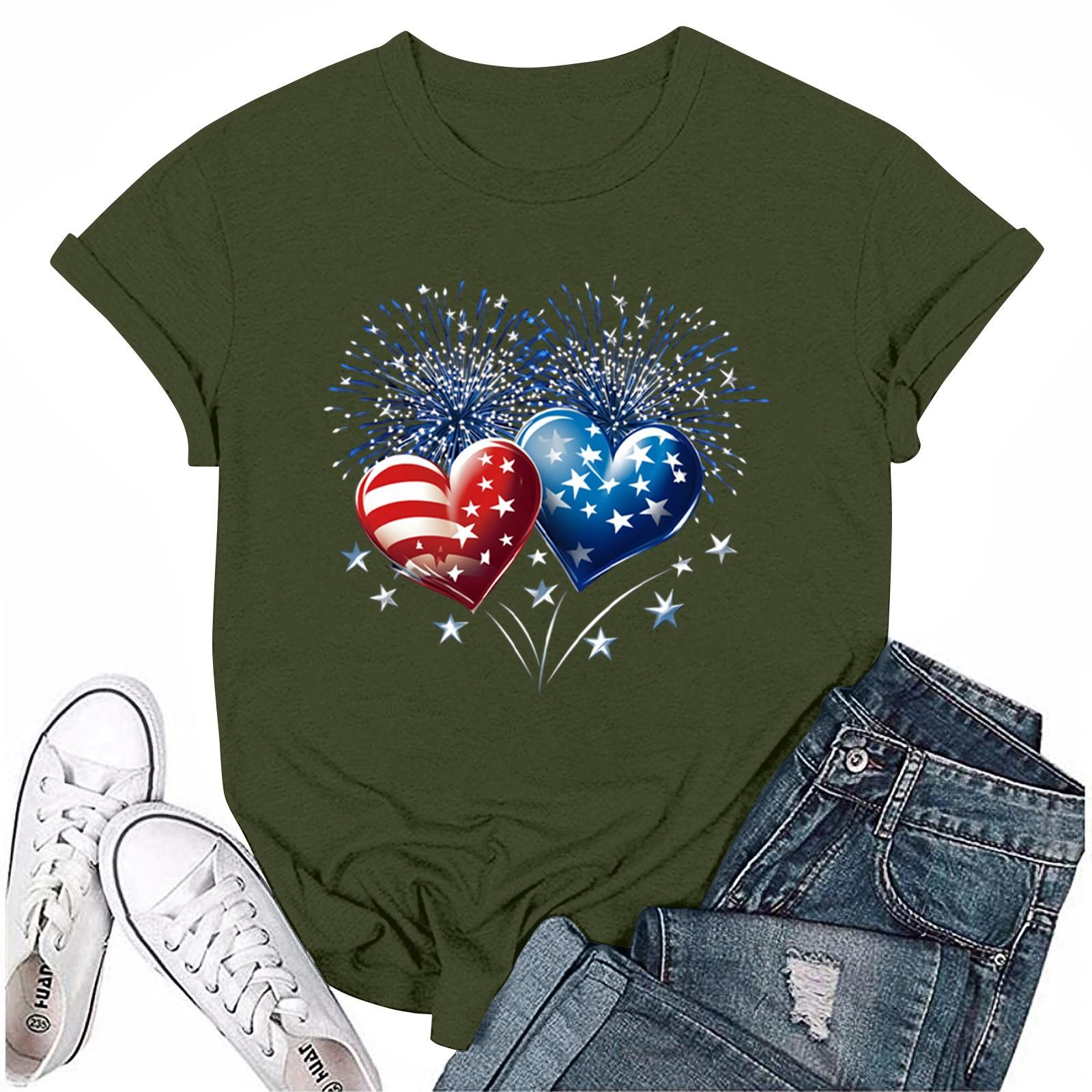 

Жіноча модна повсякденна футболка з принтом і круглим вирізом з короткими рукавами Топ Футболка Топ L армія зелений колір