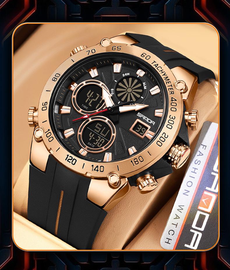 SANDA Men's Fashion Sports Dual Display Electronic Watch – Multifunction Timer, Alarm, Luminous, Waterproof.