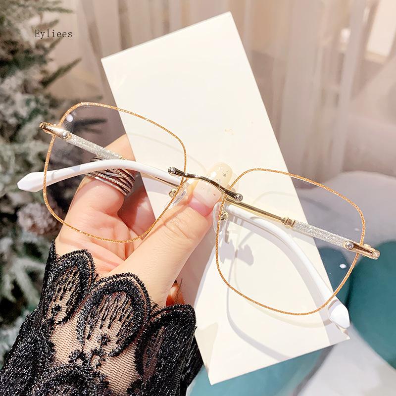 Fashion Anti-Blue Light Reading Glasses Glitter Square Metal Frame Presbyopic Glasses Men Women HD Glasses +1.0 To +4.0 Óculos