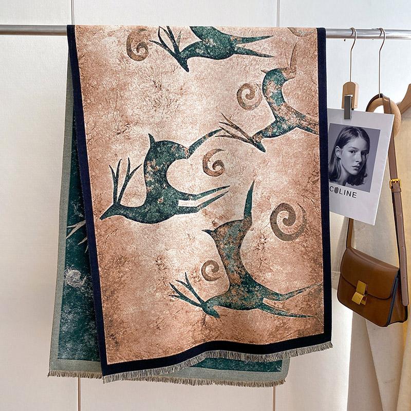 Luxury Winter Flower Cashmere Scarves High Quality Women Thicken Wrap Shawl Ladies Warm Wool Pashmina Peacock Besign Scarf