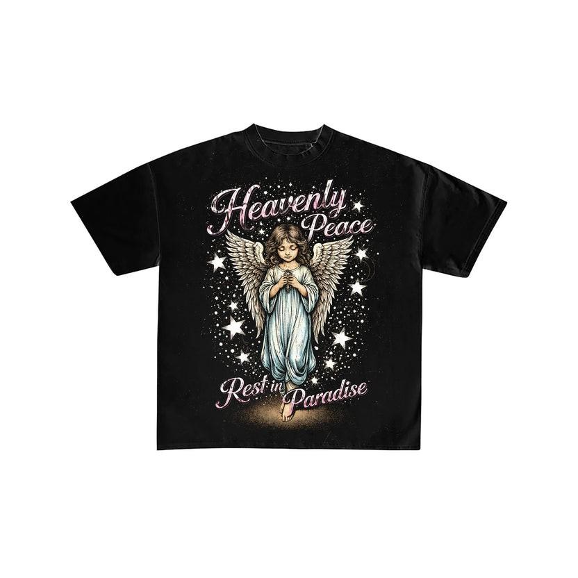 Heavenly Peace Angel Rest in Paradise Graphic Tee L