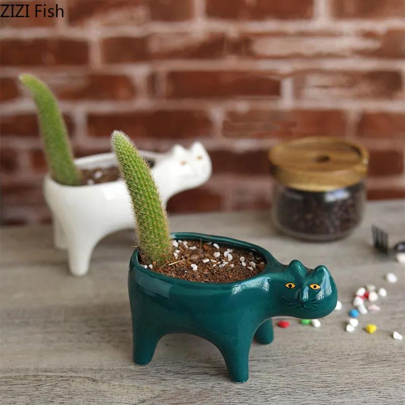 1pc Ceramic Cat Flower Pots Decorative Vase Plant Pots Hydroponics Flower Arrangement Potted Plants Creative Kitten Floral Vase
