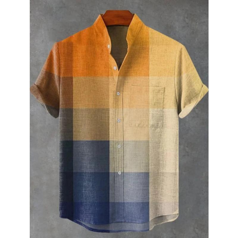 

men s artistic print, simple pattern, high-quality men s clothing, casual linen short-sleeved shirt, fast delivery S