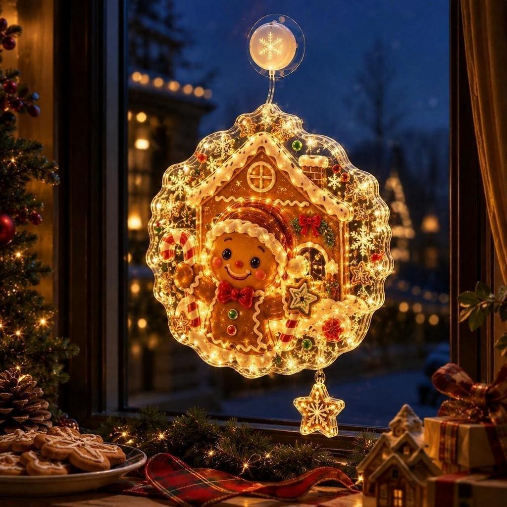 Soft Glow Window Light Christmas Suction Cup Light Santa Claus Xmas Tree Indoor Decorative Lighting Snowman Glass Ornament Holiday Party Acrylic
