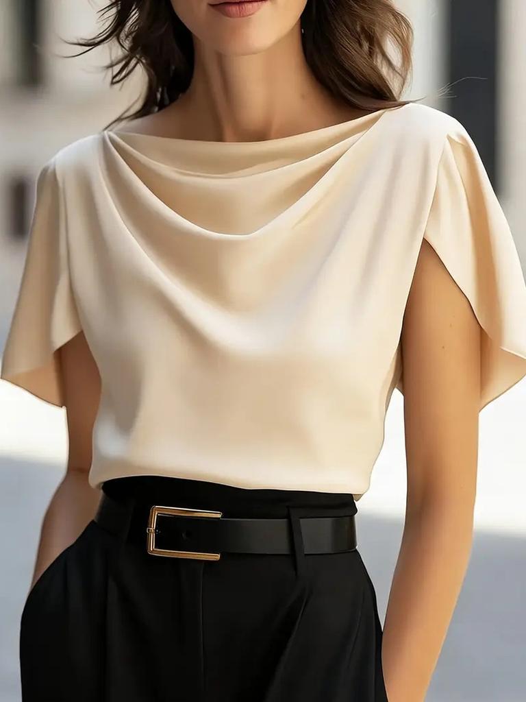 New Summer Commute Versatile Satin Short Sleeve Shirt Top for Women