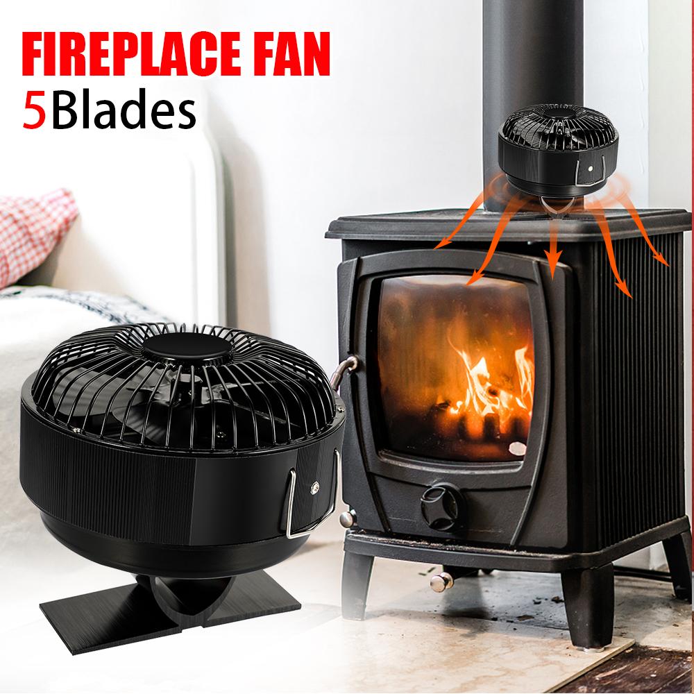 5 Blades Stove Fan Heat Powered Round Log Wood Fireplace Fan Burner Quiet Free-standing Home Warmer Efficient Heat Distribution