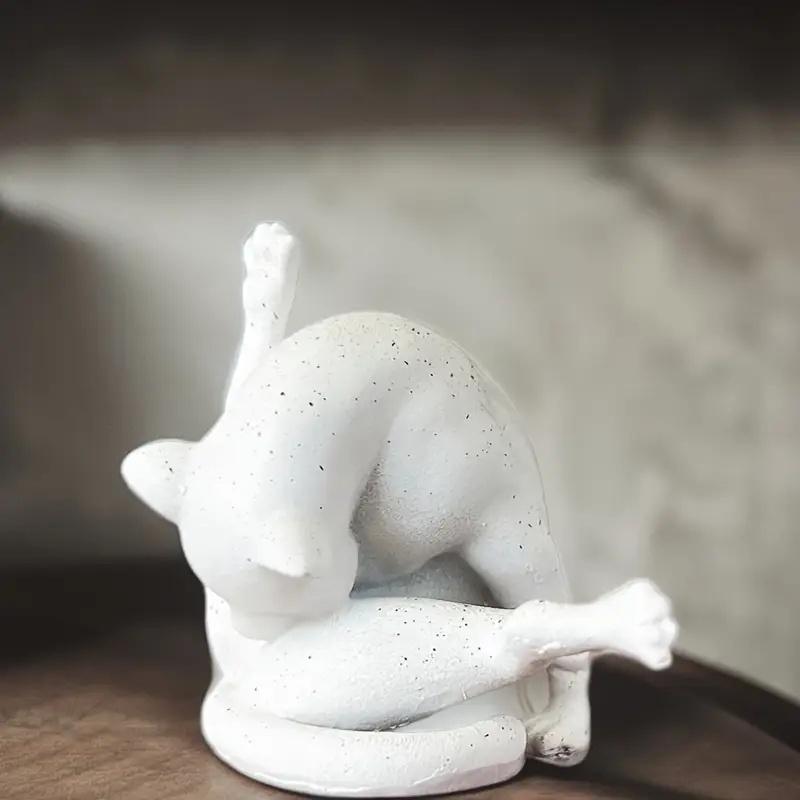 Charming Resin Cat Licking Fur Statue - Art Revival Style, Multifunctional Outdoor & Home Decoration