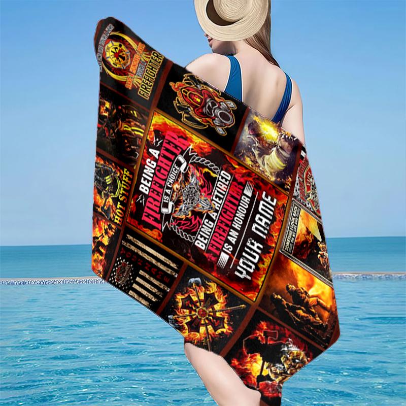 Firefighter In Action Beach Towel, Super Soft Microfiber, Gift for Her/Him, Birthday, for Pool, Beach, Travel, Home Decor Fan gifts