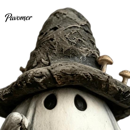 Vintage Herbst-Dekorationszubehör Halloween Geist Zaubererhut Harzfigurine mit LED-Laterne, Hexe Einzigartiges Feiertags-Sammlerstück Hält Lampenstatue,