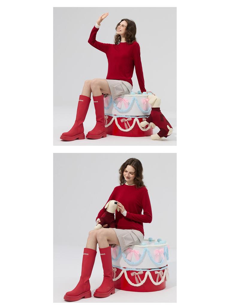 Merino Wool Seamless Color Block Two-Piece Sports Long Sleeve T-Shirt