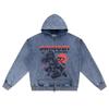 DTG Print Knitted Denim Zip-Up Hoodie Shinobi Ninja Girl Brother Print Zipper Hoodies  