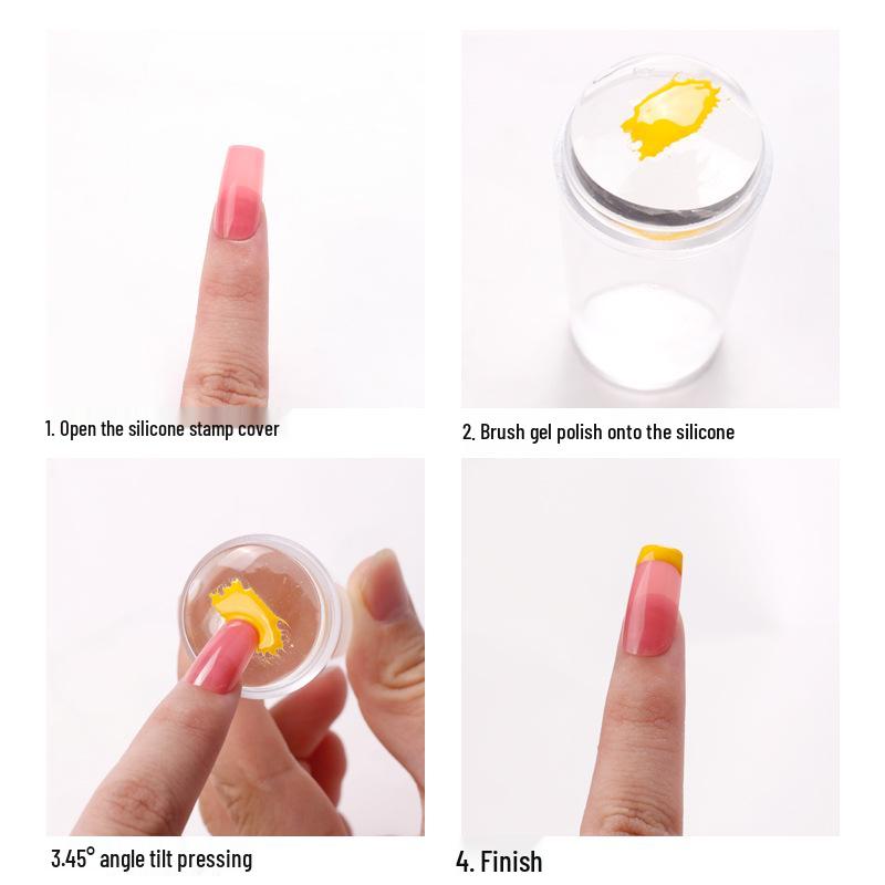 Transparent Silicone Nail Art Stamp: French Transfer Tool with Lid & Dual Heads