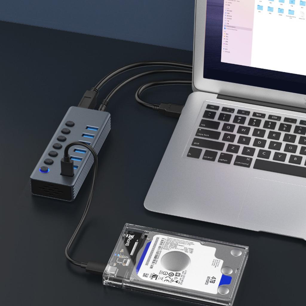 USB 3.0 Extension Hub With 7 Port And Individual LED Indicators for Efficient Data Transfer On Computer