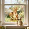 Easter Window Stickers, Creative Cute Floral Bunny Eggs Decor, Static Cling Glass Decals for Bedroom Living Room Holiday Decoration