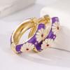 Vintage Enamel Flowers Pattern Golden Plated Hoop Earrings for Women Exquisite Vocation Jewelry Accessories Perfect Crafts Gifts