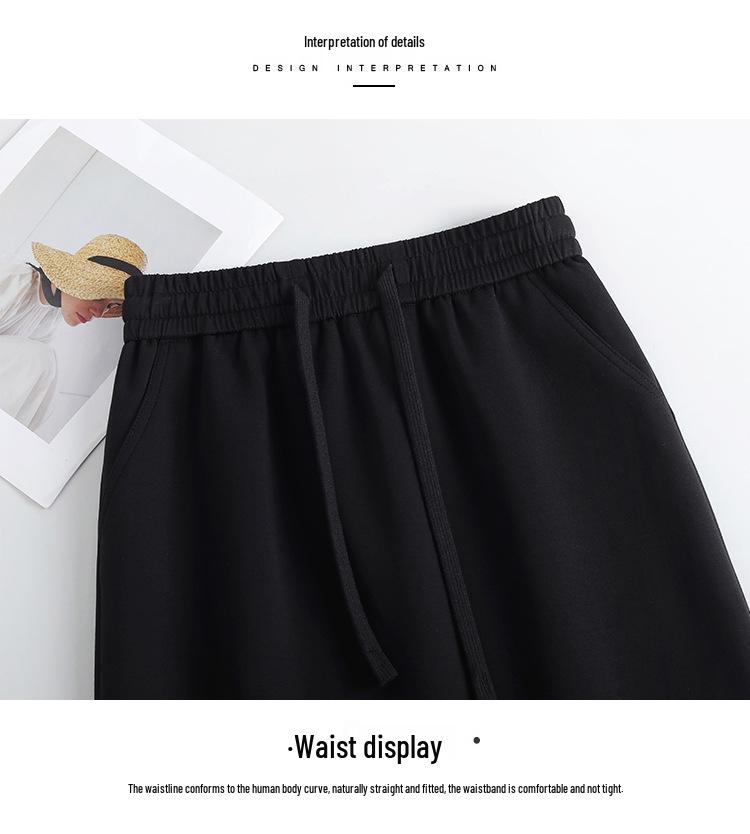 Slimming Draped Black Midi Skirt - Spring/Summer 2026 Collection, Elastic Waist, Casual Fit