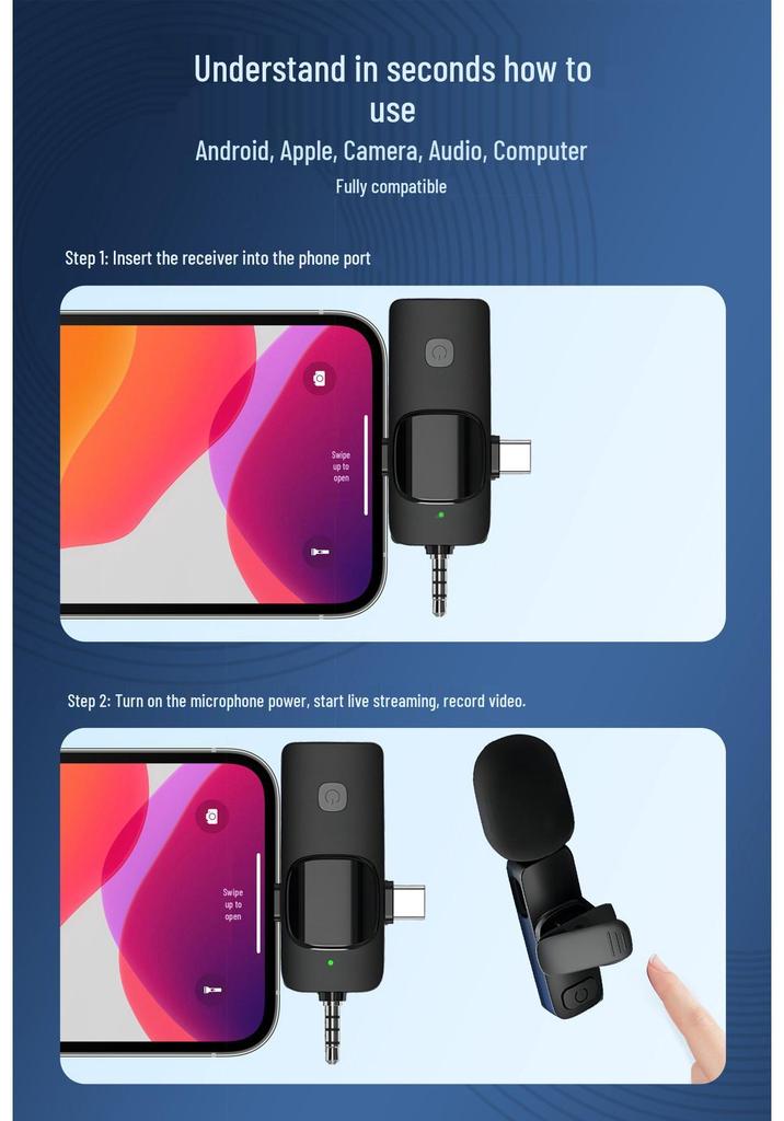 Wireless Lavalier Microphone: One-to-One/One-to-Two, Reverb & Monitoring, Noise Reduction for Live Streaming