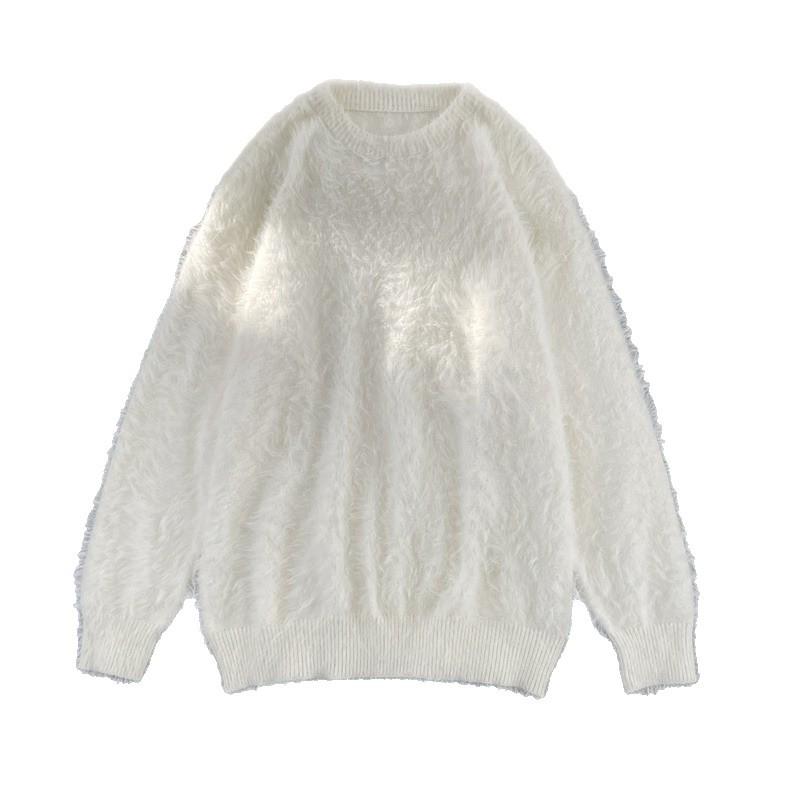 Men's Trendy Soft & Fluffy Knit Sweater - Solid Color, Lazy Style, Thickened for Autumn/Winter