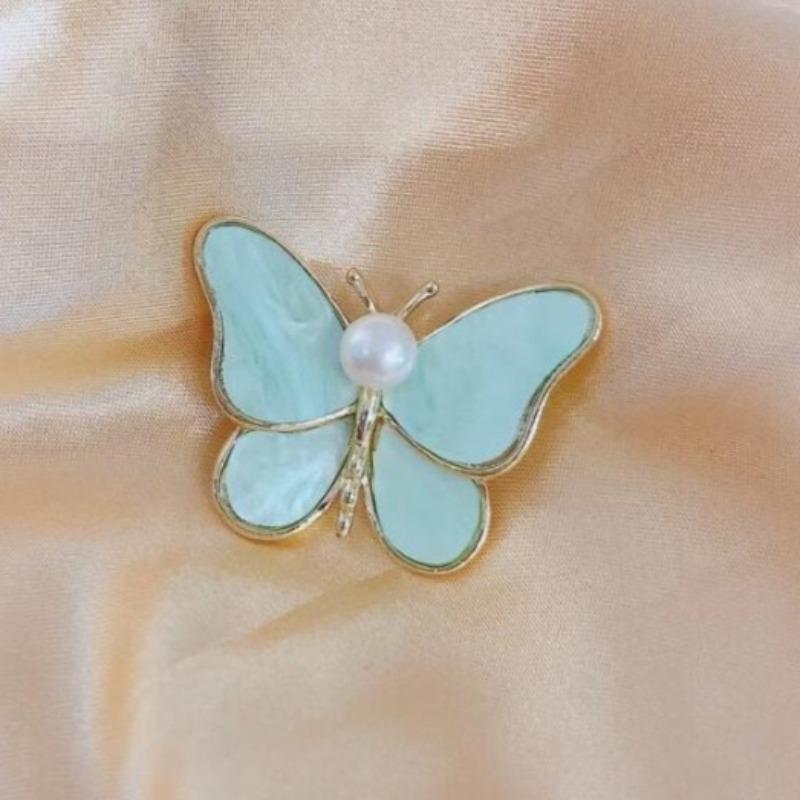 Fashionable Butterfly Shell Pearl Brooch, Anti-exposure Pin for Women, Metal Button To Fix Clothes, Wedding Party Gift