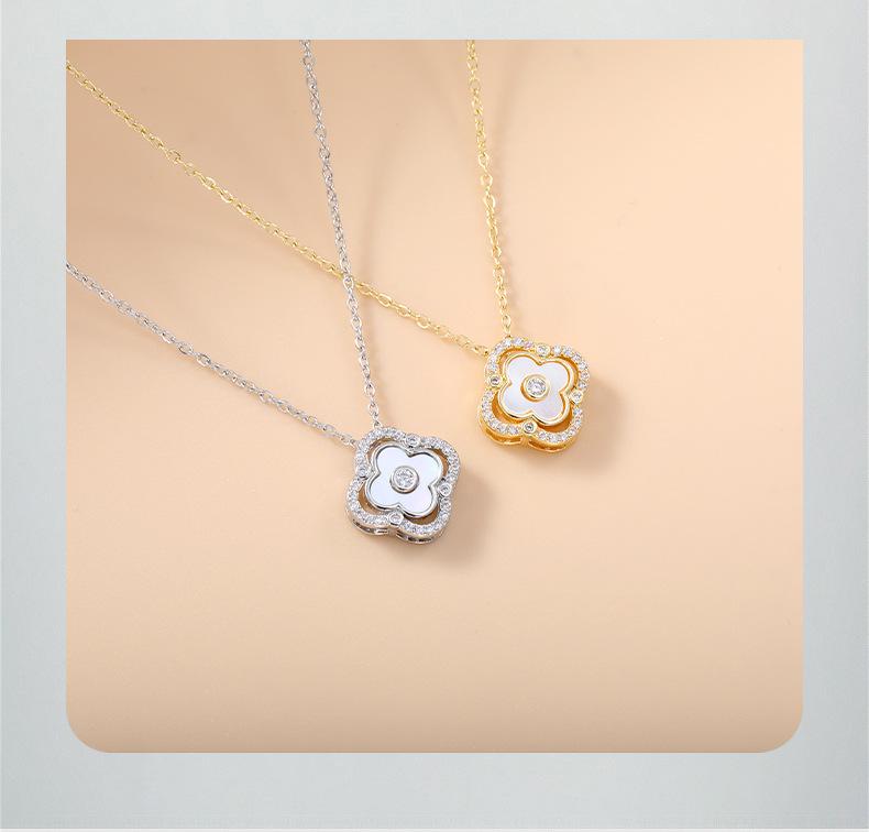 Elegantes Set aus Ohrsteckern und Halskette aus Kupferlegierung mit vierblättrigem Kleeblatt - Schlichtes, luxuriöses Damen-Schlüsselbeinketten-Design