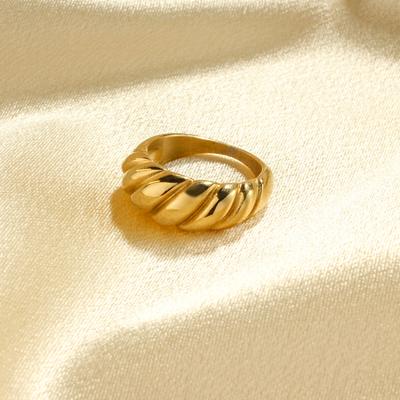 ALTERA Goldfarben Trendiger Damen Zirkon Edelstahl Croissant Mental Ring Geflochten Gedreht Für Damen Mädchen Trendige Partygeschenke