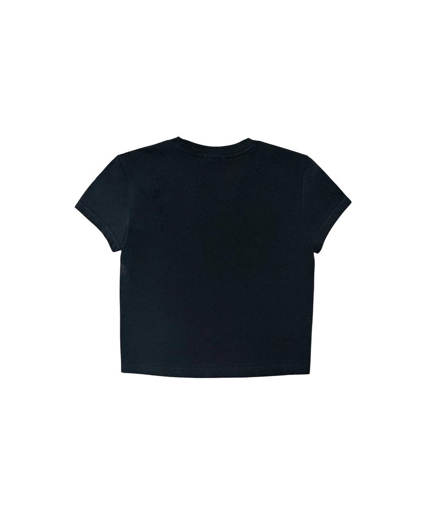 Yuseuteule Waist Embroidered Short Sleeve T-Shirt (Black)