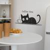 Cartoon Black Cat Cafe Wall Stickers Whimsical and Mysterious, Self-Adhesive Wall Decals for Coffee Shop and Restaurant Decor