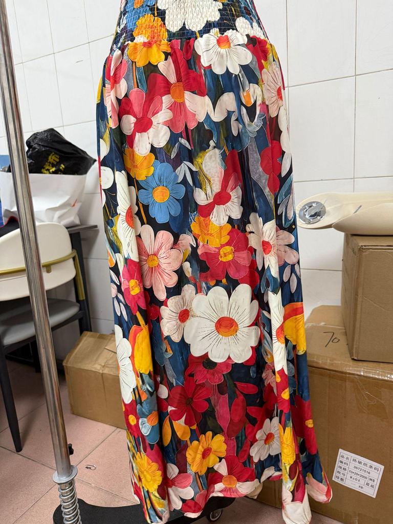 European & American Women's Floral Bohemian Half Skirt with Wide Hem & Elastic Waist