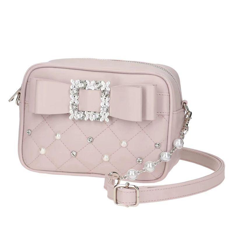 

Diamond Bow Pink Square Bag For Women Mine Series Beading Pearl Y2k Messenger Bag Hot Girls Sweet Kawaii Shoulder Crossbody Bag 20x14.5x8.5cm розовый