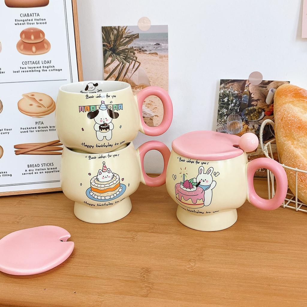 Mug with Lid Spoon Cute Ins Style Cup High Looking Ceramic Water Cup for Girls Birthday Gift Souvenir