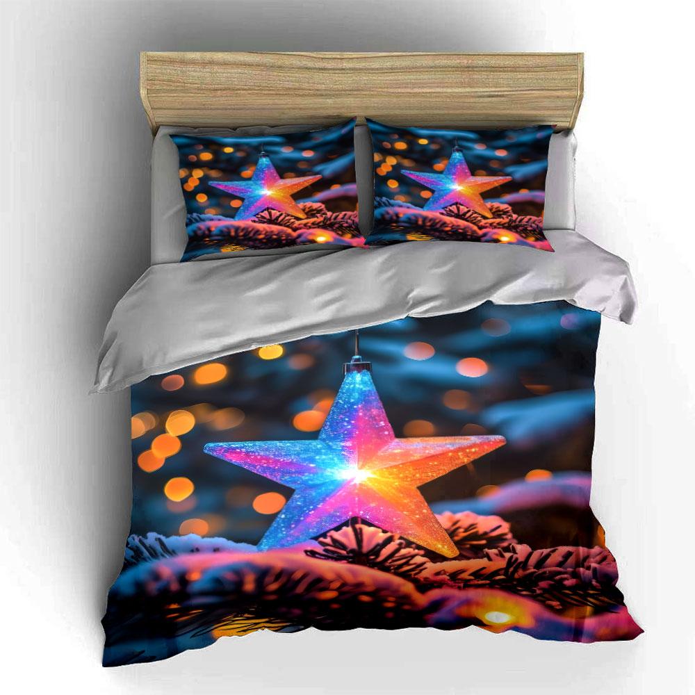 Colorful Star Ornament Set Decors Soft Comfortable Duvet Cover Bedding Set Included 1*Duvet Cover & 2*Pillowcases, Gift