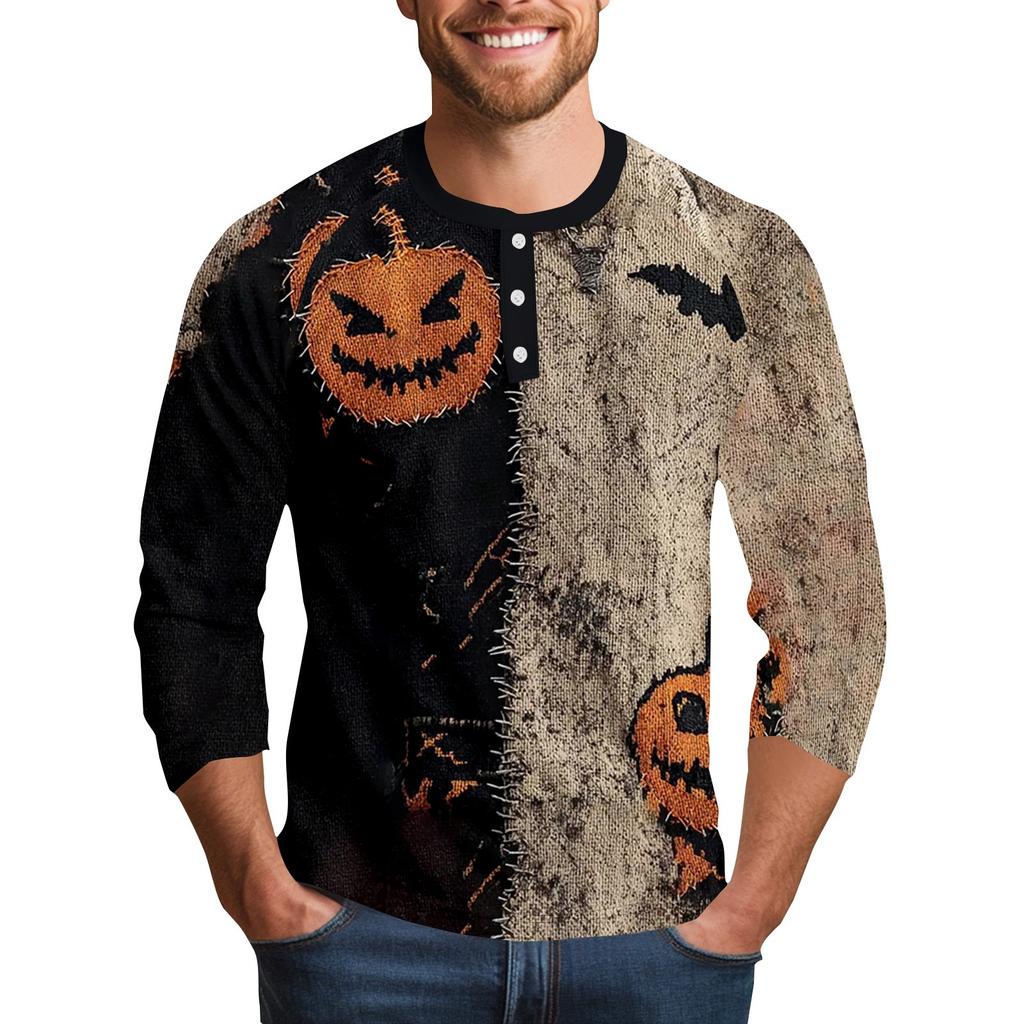 Men's Halloween Printed  Collar Three-Quarter Sleeve