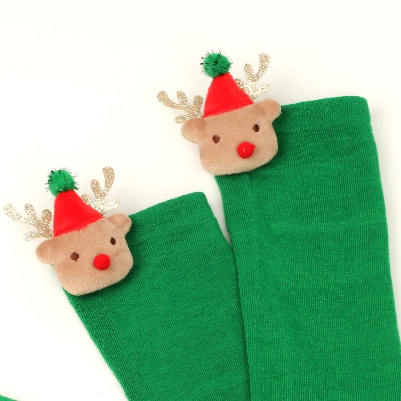 Women Christmas Over Knee Long Socks Cartoon 3D Elk Bowknot Striped Print Thigh High Stockings Holiday Party Hosiery