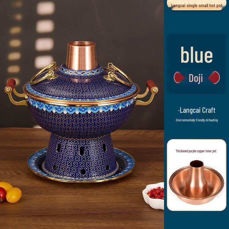 GOWKE Cloisonné Copper Personal Hot Pot with Alcohol Burner