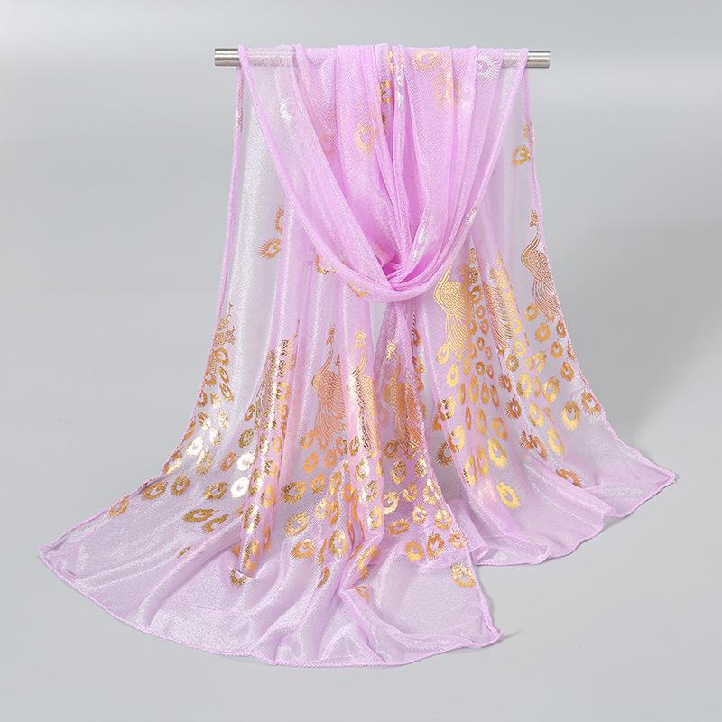 Elegant Peacock & Phoenix Feather Print Scarf – Lightweight, Comfortable, and Stylish Women's Travel Accessory Shawl