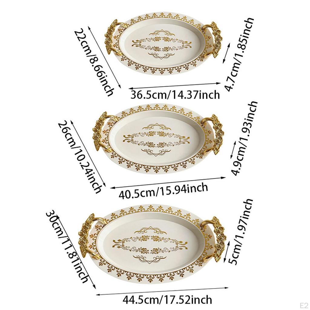 3 Pièces Plateau de Service Ovale Plateau à Fruits et Desserts, Plateau de Toilette, Décoratif pour Comptoir Salon