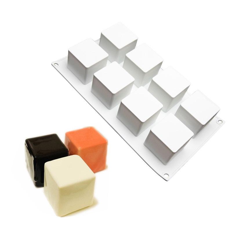 1 Pc 8 Square Silicone Mold, Three-dimensional Rubik's Cube Mousse Dessert Pudding Mold, Jelly Ice Cube Mold, Candle Mold