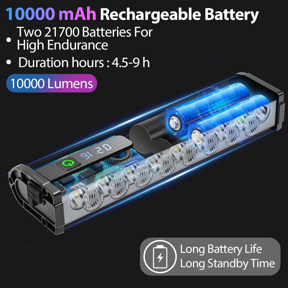 NEWBOLER Bicycle Light Front 10000Lumen Bike Light 10000mAh Waterproof Flashlight USB Charging MTB Road Cycling Lamp Accessories