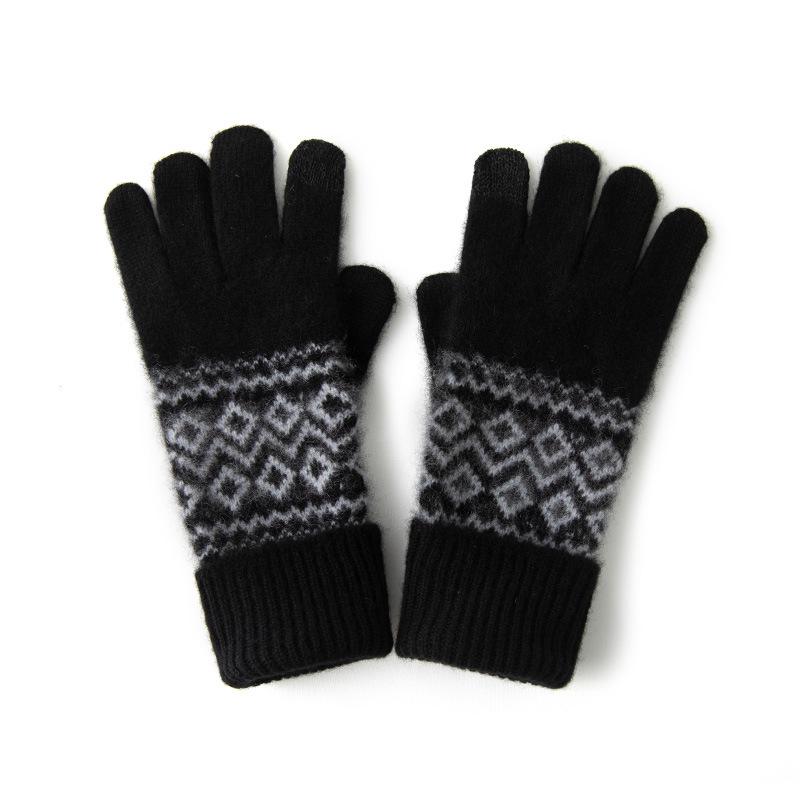 

Кашемировые осенне-зимние новые унисекс жаккардовые теплые велосипедные ветрозащитные вязаные перчатки с пятью пальцами One size