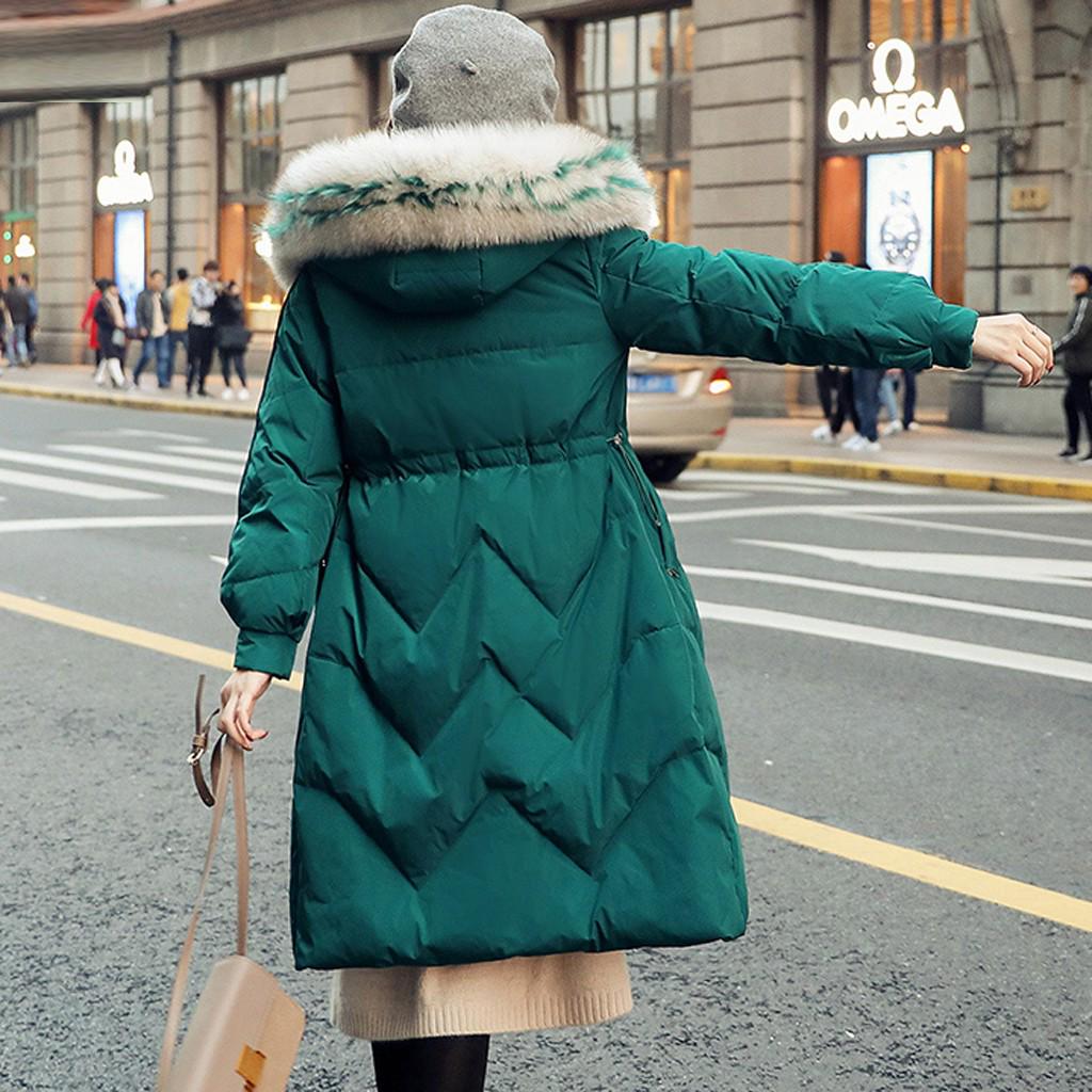 Fashion Women Winter Warm Cotton Hooded Winter Long-Sleeved Overcoat