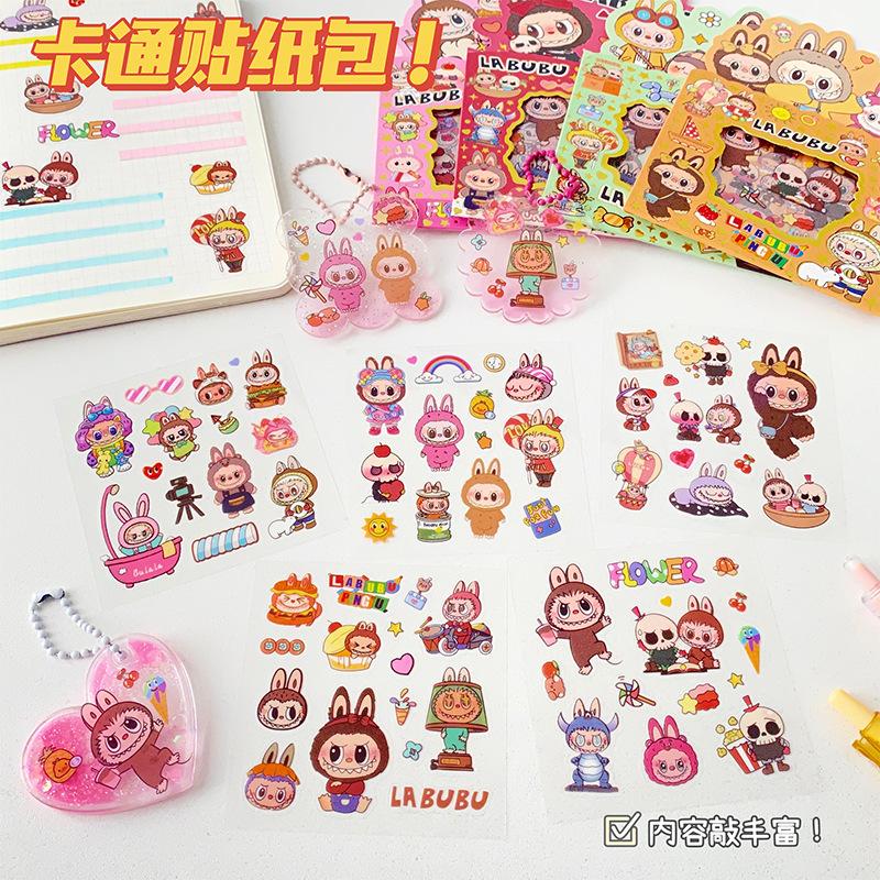 5pcs/pack Labbubu DIY Stickers Creative Cartoon Sticker DIY Scrapbook Diary Cup Aesthetic Sticker School Diy Handbook Stationery
