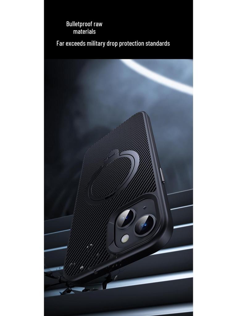iPhone 16 Carbon Fiber Magnetic Case with Double Ring Stand, Compatible with Apple 15 Pro