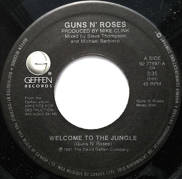 

7inch Record GUNS N ROSES - Welcome To The Jungle 9277597 Geffen Records 1987 Canada Rock Used