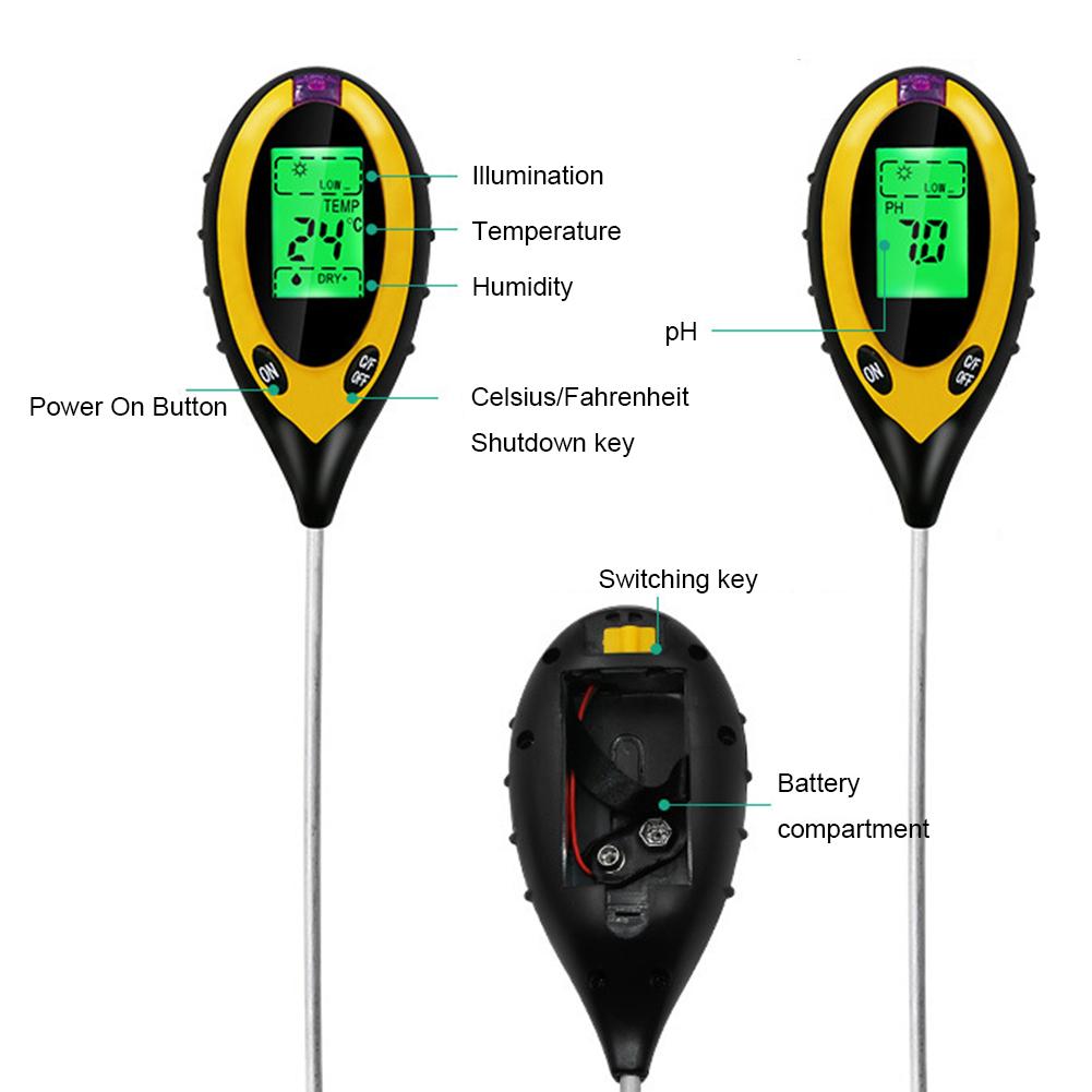 Wireless Smart Soil Tester Smart Temperature Humidity Monitor LCD Digital Display Light and PH Tester for Home Garden Lawn Farm