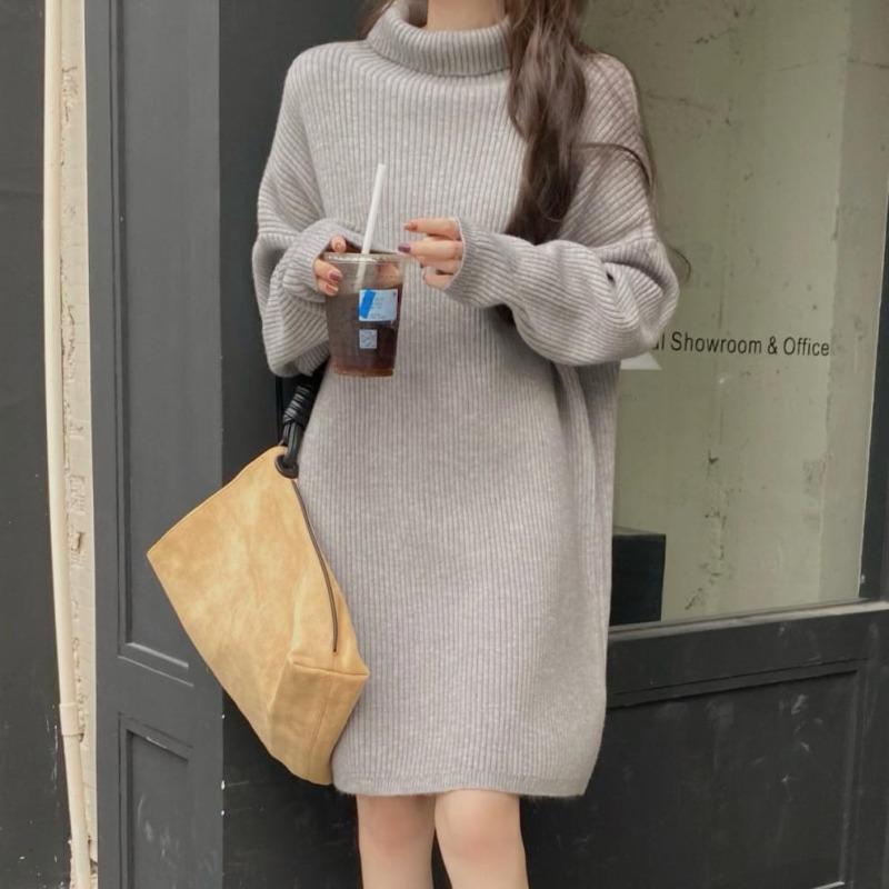 Autumn and winter new loose and lazy style turtleneck pullover women's fashion versatile medium and long inner dress