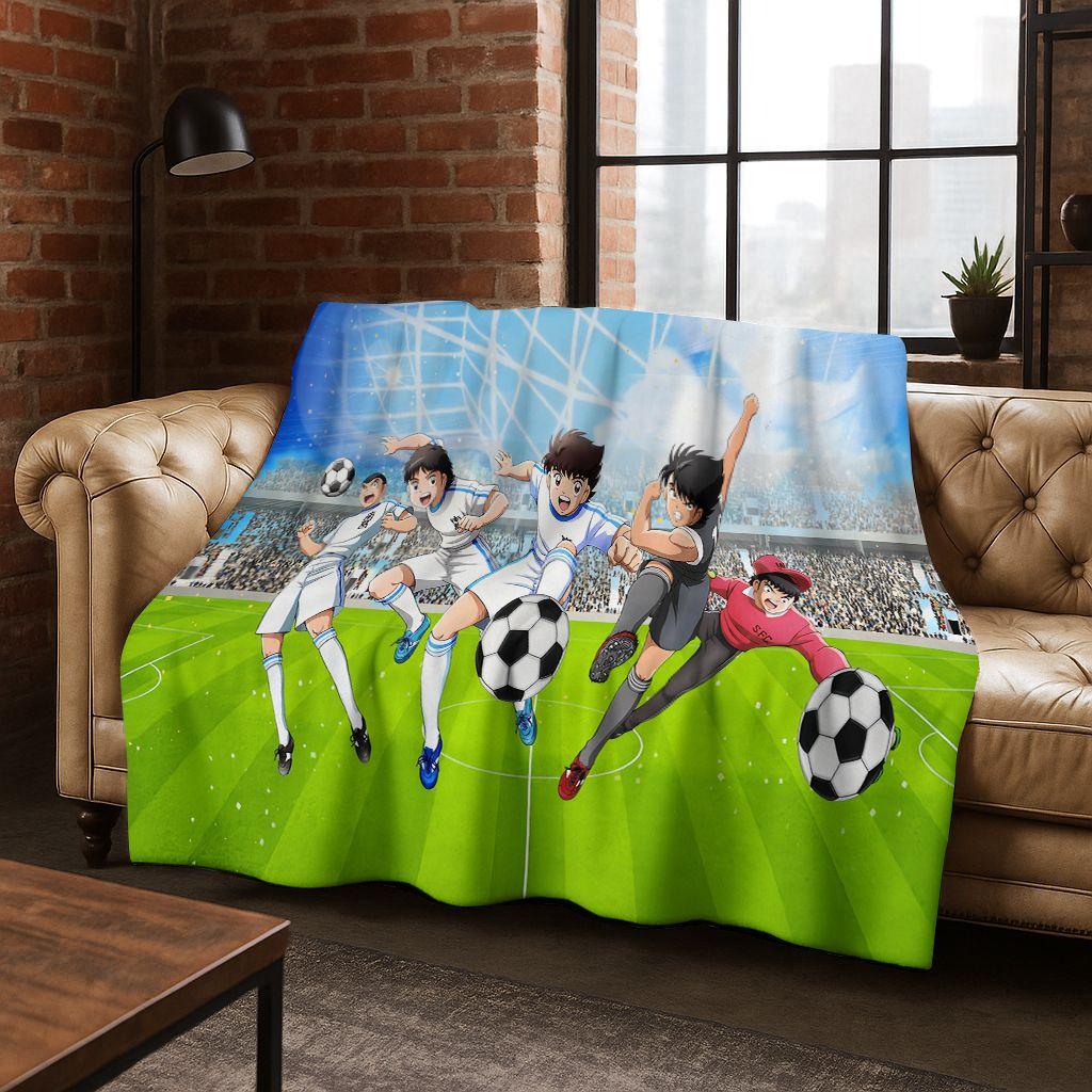 3D Cartoon Captain Ozora Tsubasa Football Anime Flannel Blanket,Warm and Cozy Soft Throw Blanket for Home Bedroom Bed Sofa Cover